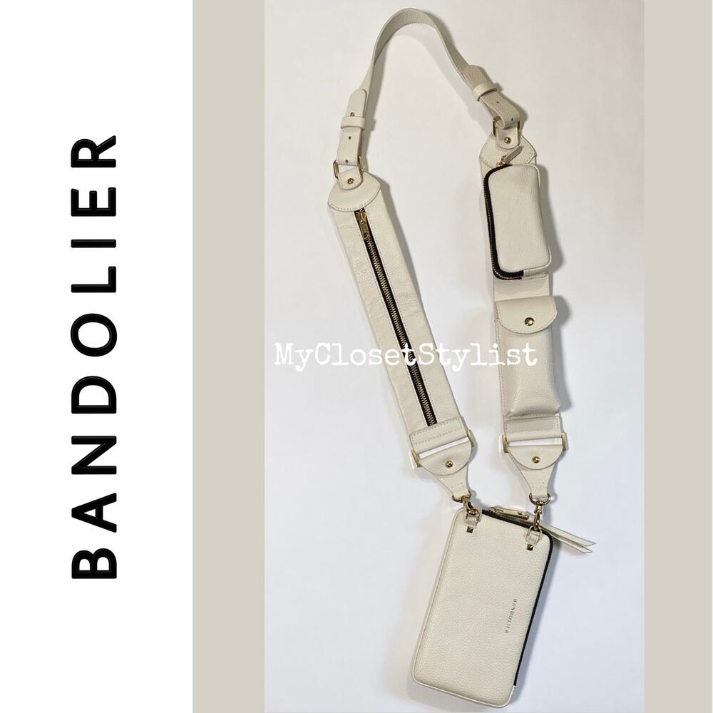 BANDOLIER Billie Crossbody Utility Strap! NEW RETIRED ALL-LEATHER NIB Ivory Gold
